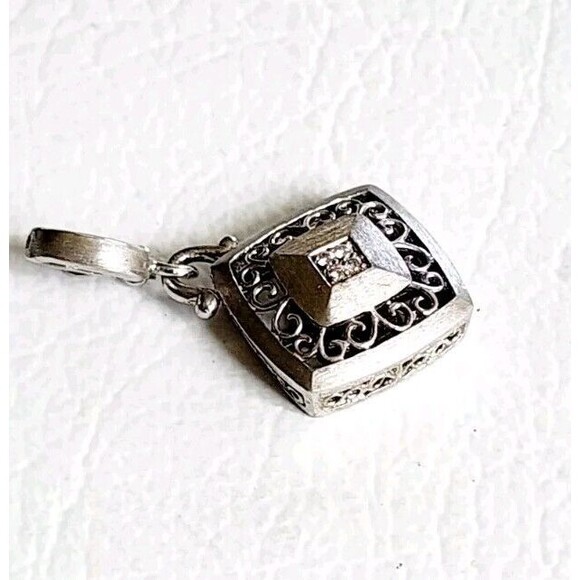 Gabriel and Co. Sterling 925 Silver/ Steel Dimond Scroll Filigree Square Pendant - Picture 2 of 8